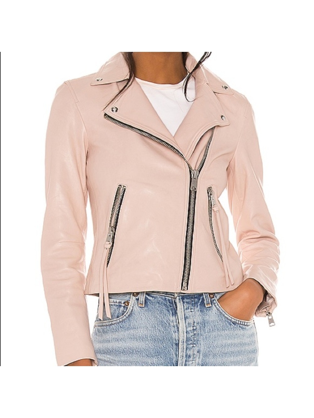 AllSaints Dalby Blush Pink 100% Sheep Leather Moto Jacket Women’s Size 4